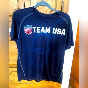 TEAM USA Dri-Fit Stretch Fitted Olympic Apparel Tee, Polyester Shirt,Navy Blue M